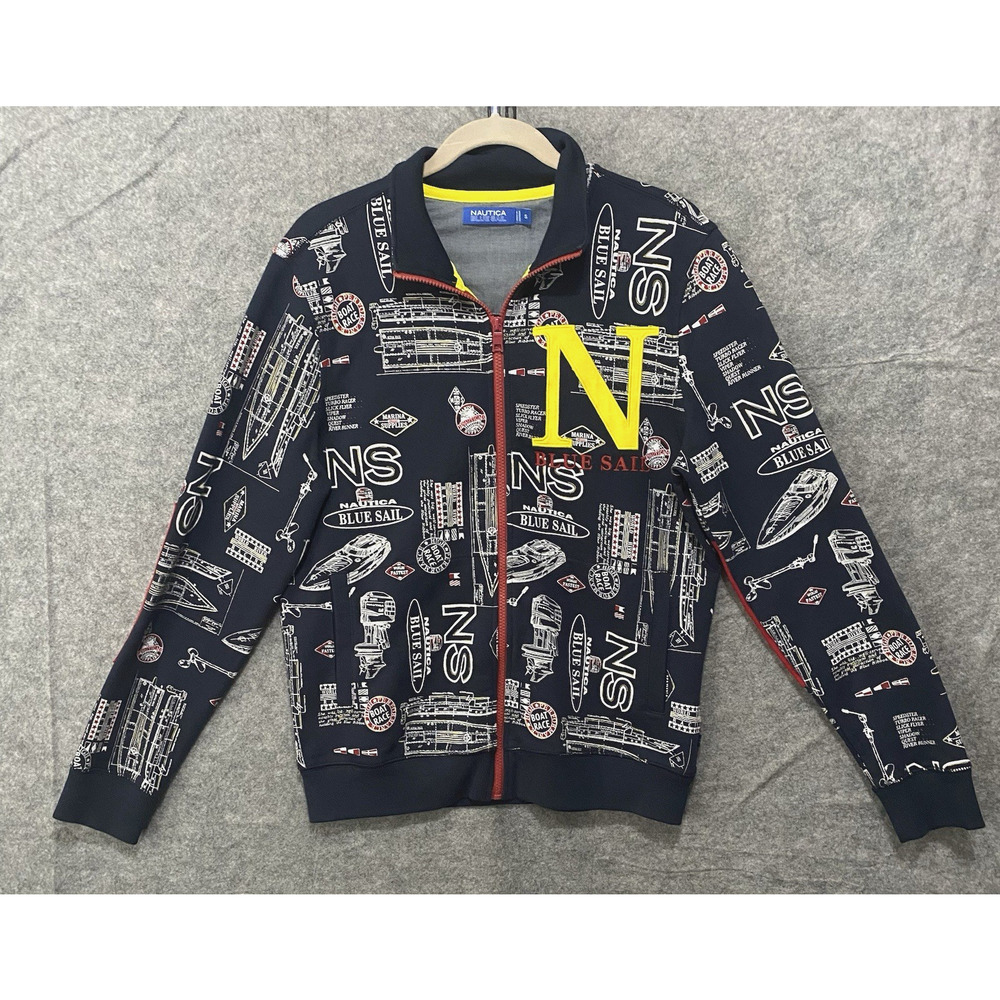Nautica Blue Sail World River Racing Jacket Mens Sz S Blue Embroidered Pockets